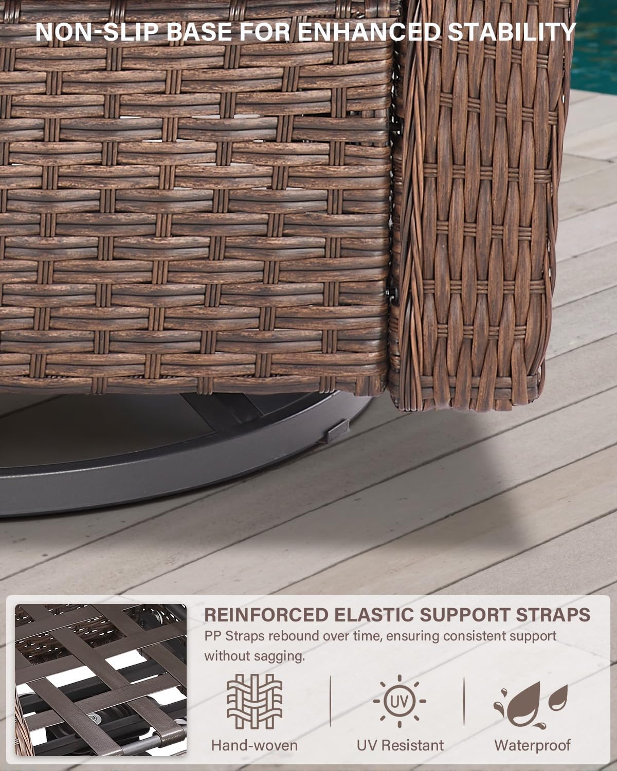 Belord 6' Thick Cushion Outdoor Swivel Rocker Patio Chairs Set of 2,3 Piece Wicker Patio Bistro Set with Side Table and Comfort High Back Outdoor Patio Glider Chair Brown Wicker/Red Cushion