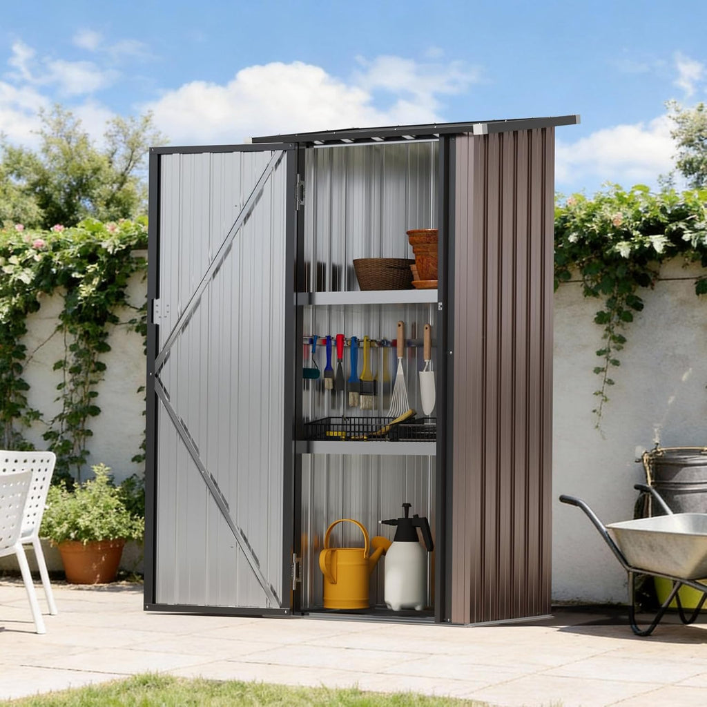 Aoxun 2.5x2FT Outdoor Storage Cabinet with Floor, Metal Tool Shed with Adjustable Shelves & Lockable Door, Weatherproof Outdoor Cabinet for Patio, Garden, Backyard