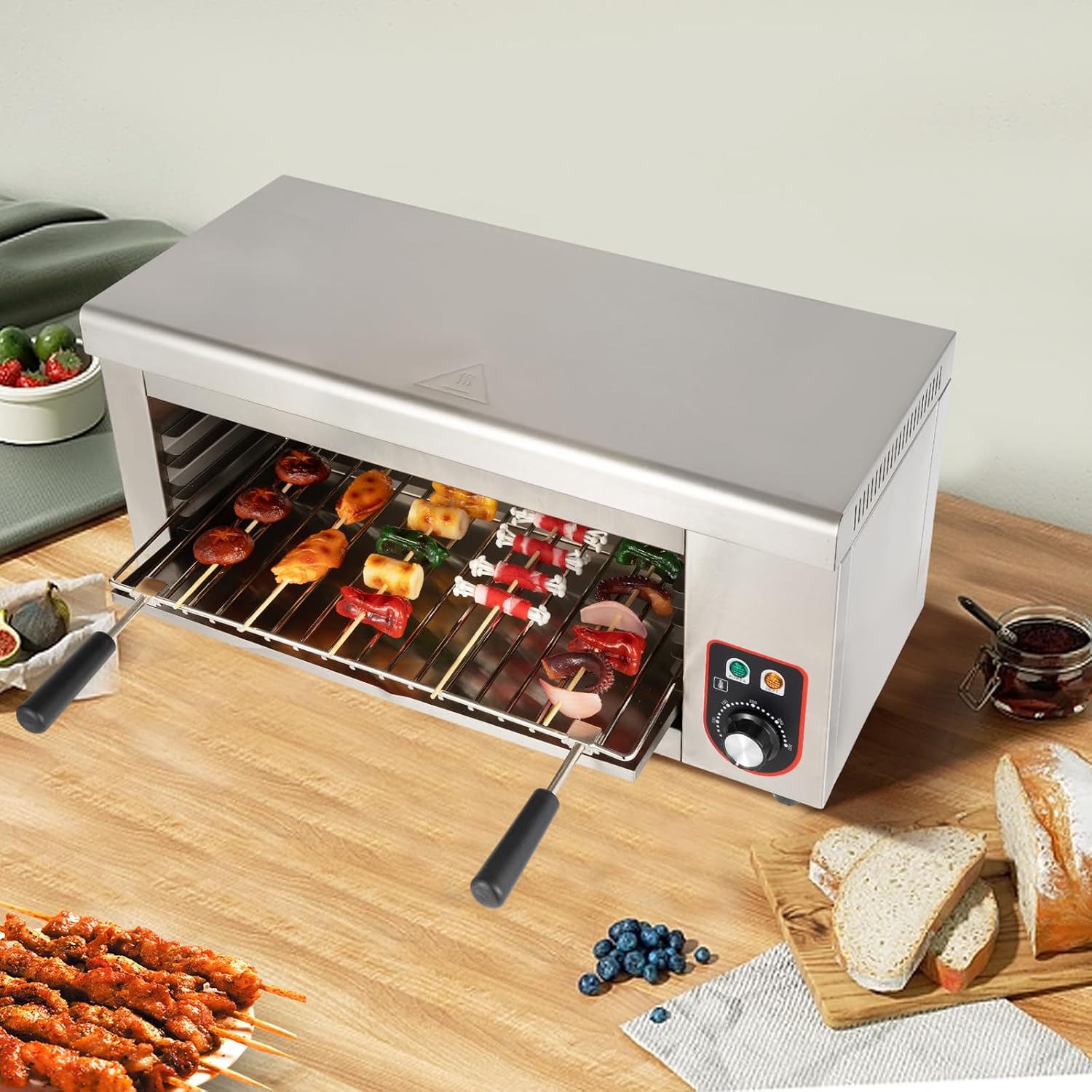 Electric Cheese Melter Cheesemelter Grill 1500W Countertop Indoor Electric Grill, Temperature Adjustable 122-572°F Commercial Cheese Melter Stainless Steel Toaster Oven