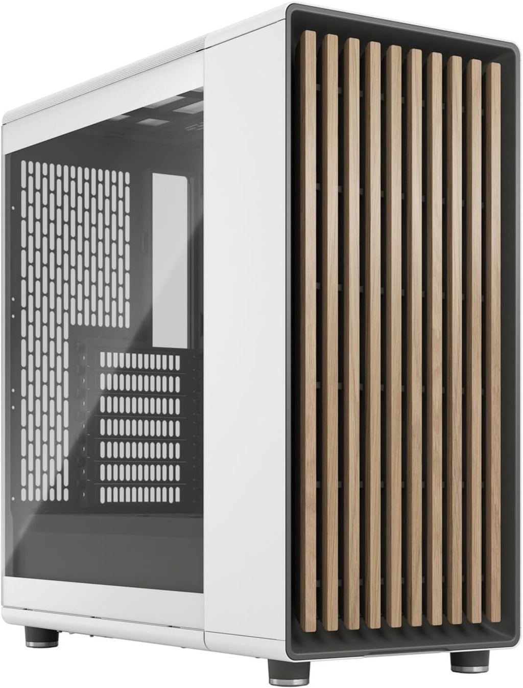 Fractal Design North Chalk White Tempered Glass Clear - Genuine Oak Wood Front - Glass Side Panel - Two 140mm Aspect PWM Fans Included - Type C USB - ATX Airflow Mid Tower PC Gaming Case