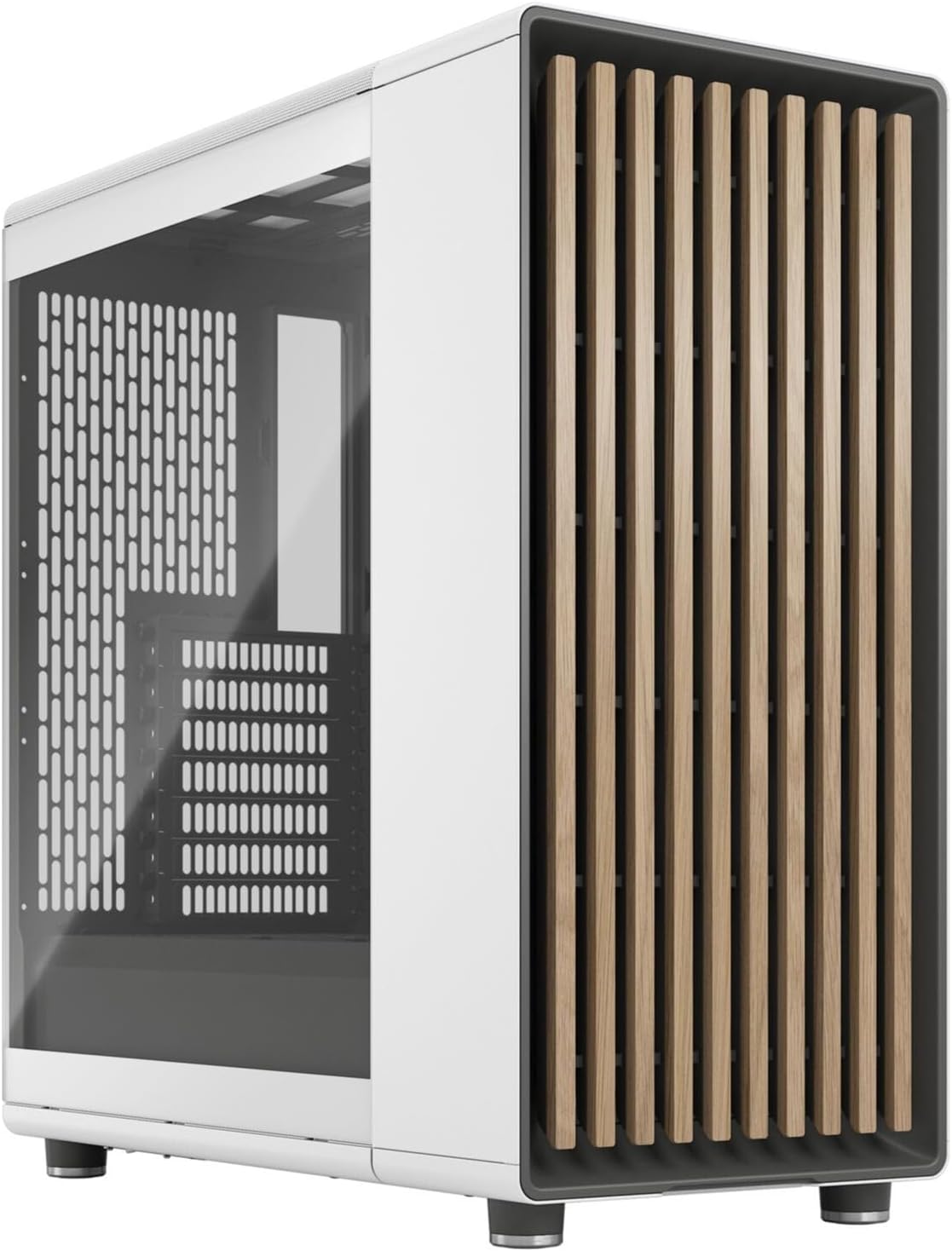 Fractal Design North Chalk White Tempered Glass Clear - Genuine Oak Wood Front - Glass Side Panel - Two 140mm Aspect PWM Fans Included - Type C USB - ATX Airflow Mid Tower PC Gaming Case
