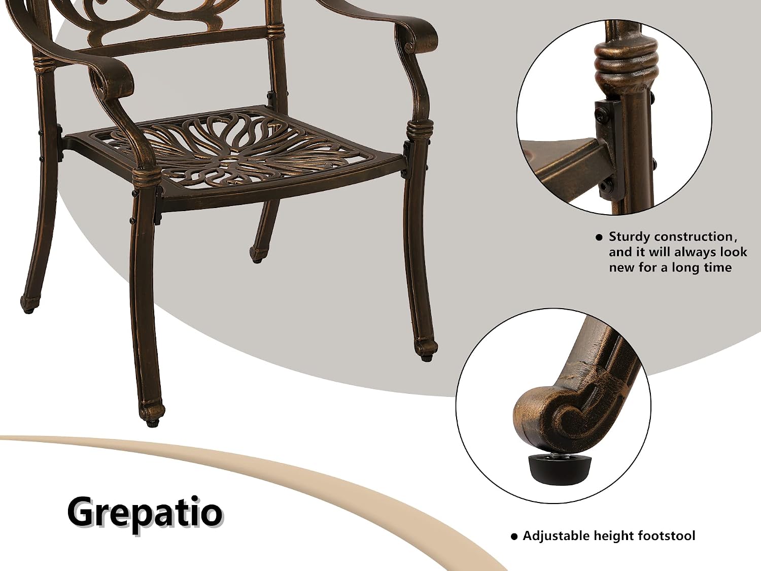 Grepatio 7 Piece Patio Dining Set Outdoor Dining Set Cast Aluminum Furniture Set with 6 Dining Chairs and Dining Table for Backyard Garden Deck Poolside (6 Flower Chairs Without Cushion)