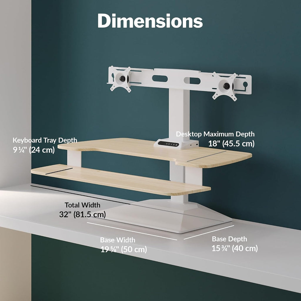 Vari VariDesk Premier Electric Converter -All-in-One Standing Desk Height Adjustable Riser - USB-A & USB-C - Ideal for Home Office Workspace - Dual Monitor Mount Computer Workstation (Light Wood)