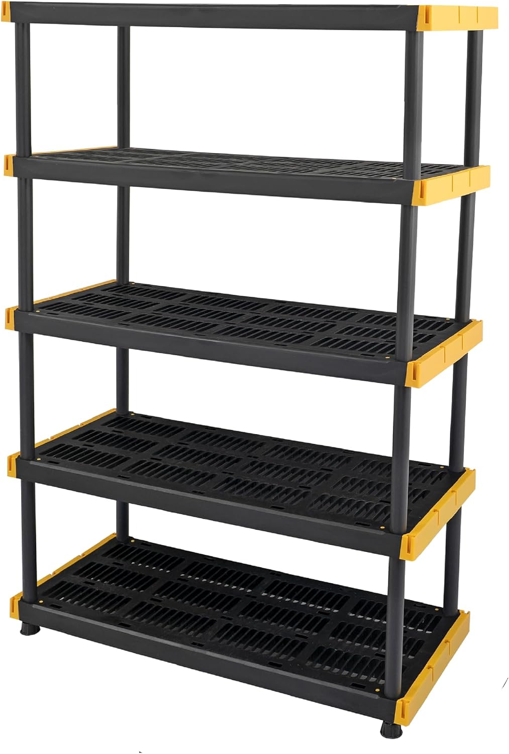 CX Black & Yellow, 5-Tier Heavy Duty Plastic Storage Shelves that Support up to 200lbs/shelf, Organization and Storage, Weather-Resistant Design, Easy Assembly (72'H x 48'W x 20'D)