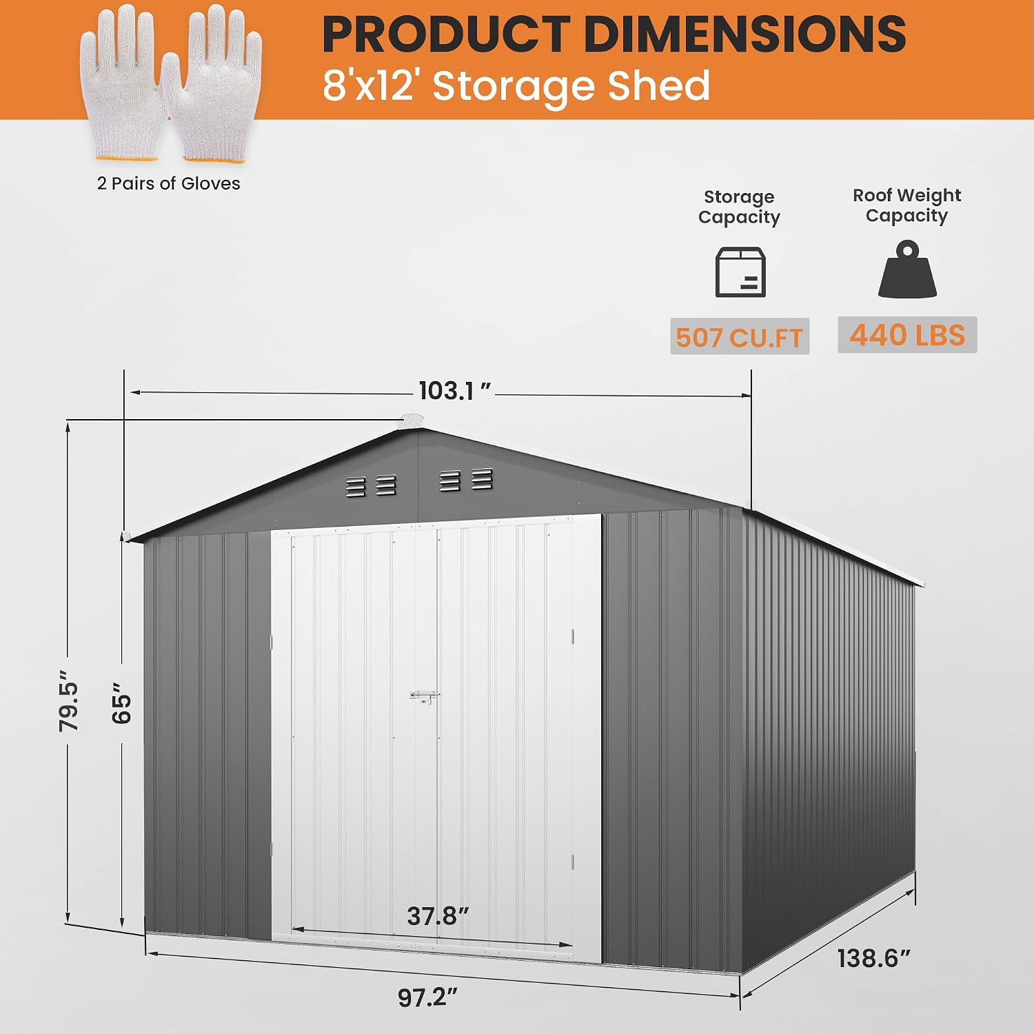 8x12 FT Outdoor Storage Shed Metal Garden Storage Shed Updated Frame Structure with Double Lockable Doors, Steel Anti-Corrosion Tool Sheds Waterproof for Backyard, Pool, Patio, Light Gray