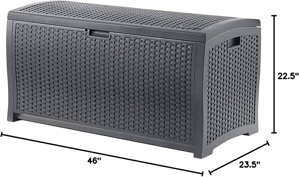 Suncast Outdoor Storage Box - 73 Gallon Cyberspace Resin Wicker Deck Box with Lockable Lid, Outdoor Storage Bin for Patio Cushions, Shoes, Pool & Garden Gear, Made in USA
