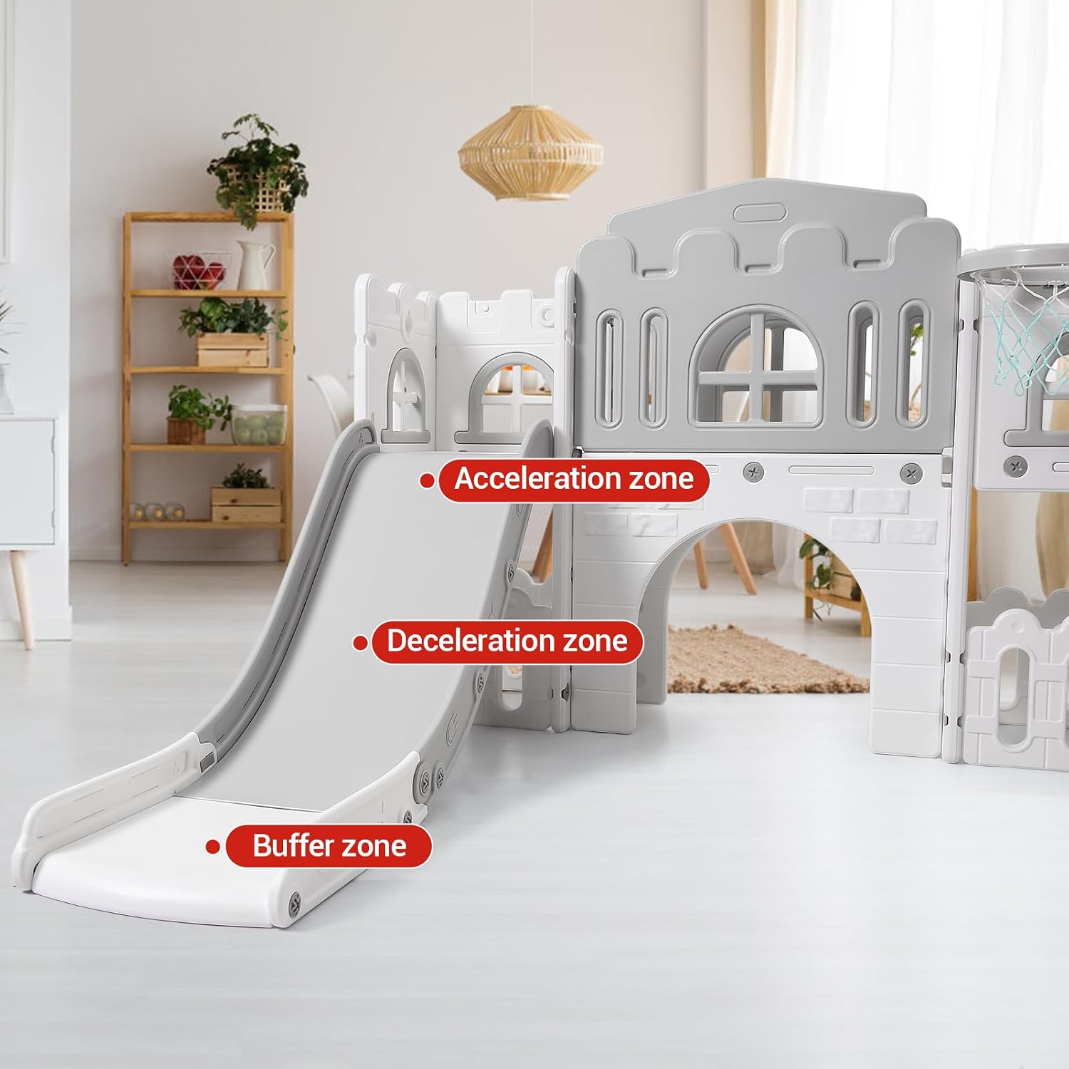 Garvee Toddler Slide 8 in 1 Toddler Playset for Toddlers Age 1-3, Baby Playset for Indoor Outdoor Playground with Climber, Crawling Tunnel, Basketball Hoop, Telescope, Toy Storage