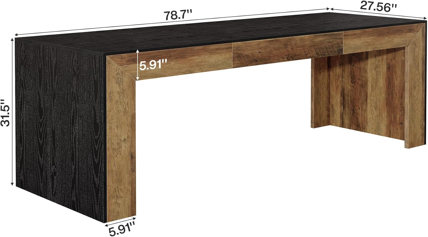 Tribesigns 78.7-Inch Long Computer Desk for 2 People, Farmhouse Executive Desk with Wooden Desktop and Legs, Large Workstations Writing Table Gaming Table for Home Office, Heavy Duty, Black + Brown