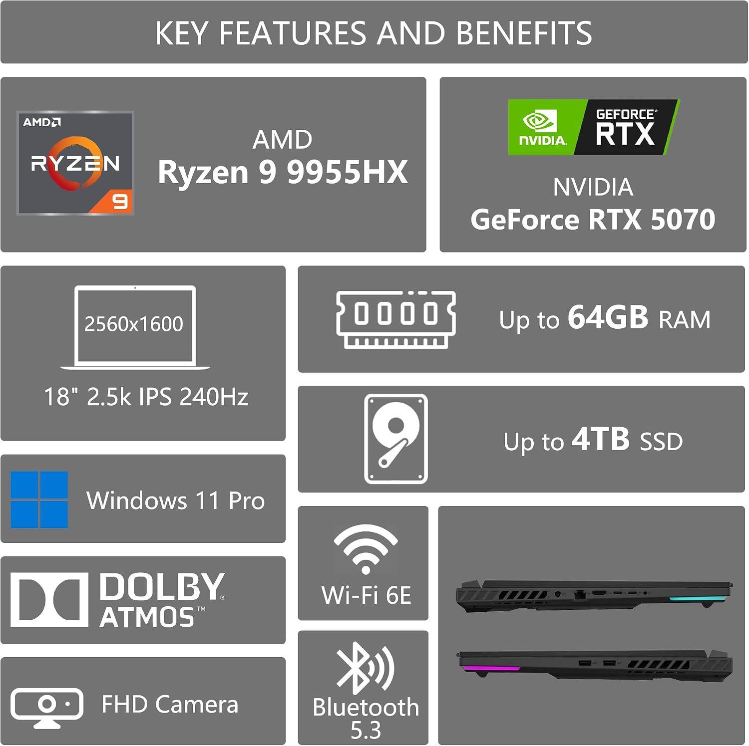 ASUS ROG Strix G18 G814 Gaming Laptop | 18' 2.5k (2560x1600) 240Hz (100% DCI-P3) | AMD 16-core Ryzen 9 9955HX (>i9-14900HX) | 32GB DDR5 1TB SSD | GeForce RTX 5070 | RGB Backlit Win11 w/DLCA Accessory