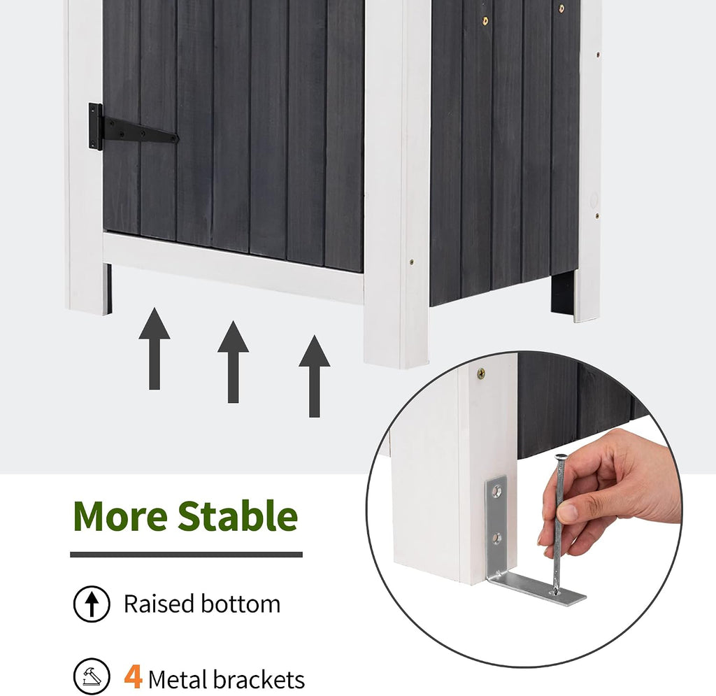 MCombo Outdoor Storage Cabinet with Shelves, Wooden Outside Storage Shed with Floor, Garden Tool Shed for Patio Yard Lawn, 0770 (Gray)