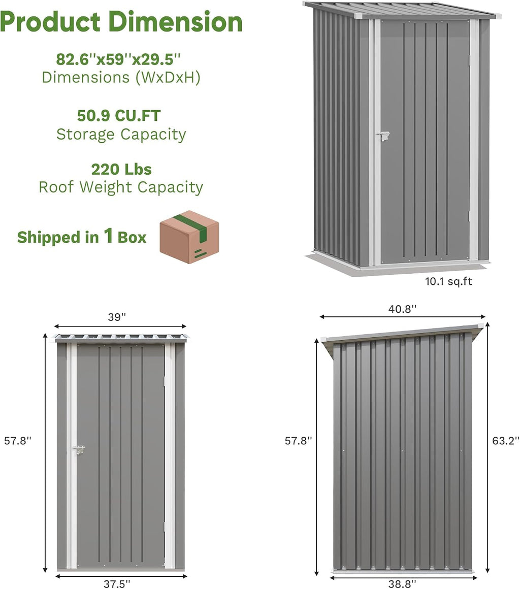 Greesum 3x3FT Outdoor Storage Shed, Small Metal Storaged Sheds with Lockable Doors, Sheds & Outdoor Storage for Backyard, Pool and Garden, Gray
