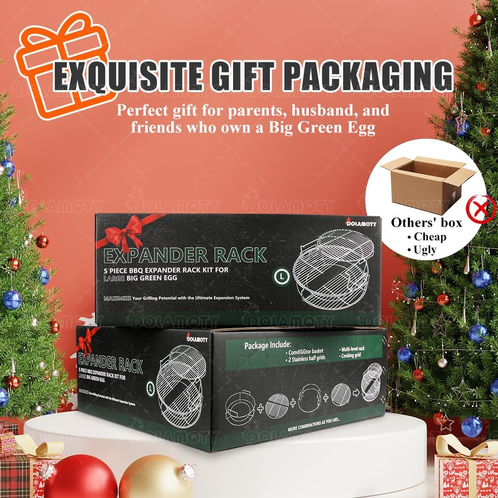 Expander Rack Kit with Drip Pan for Big Green Egg Large, Green Egg Accessories Replacement Parts, Eggspander Rack for BGE 5 Piece Kit Conveggtor Basket with Removable Cooking System