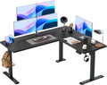 TIQLAB Standing Desk L Shaped, 63x55 Inch Adjustable Height Electric Stand Up Desk, Corner Standing Table with Hooks, Sit Stand Desk with Splice Board, Black