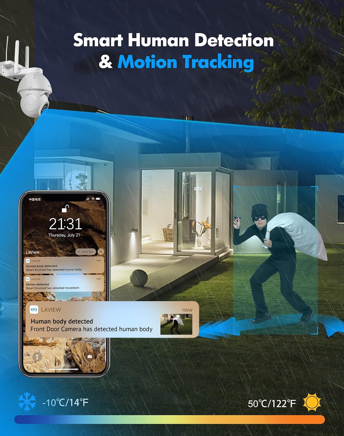 LaView 5MP Security Camera Outdoor Wired Starlight Color Night Vision,3K Cameras for Home Security AI Human Detection & Auto Tracking, IP65 Outdoor Camera 2-Way Audio, US Cloud, Compatible with Alexa