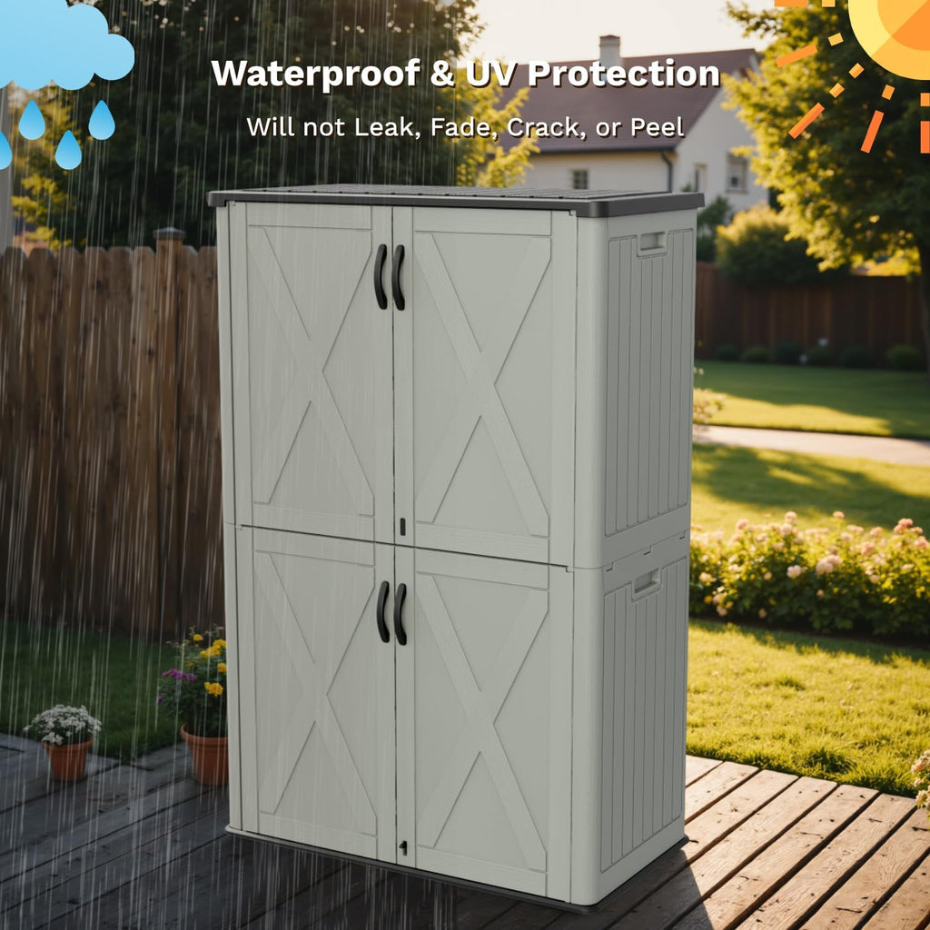 Patiowell 50 Cu.ft Outdoor Storage Cabinet with Lockable Door, Waterproof Horizontal Storage Shed for Tools and Patio Furniture, All-Weather Resin Shed Easy Assemble for Pool or Backyards, Brown