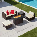 VEVOR 2025 Upgraded 6-Piece Wicker Patio Furniture Set with Protective Glides, Non-Scratch Pads, High Back Outdoor Sofa, All-Weather Wicker Patio Conversation Set for Deck Yard Pool