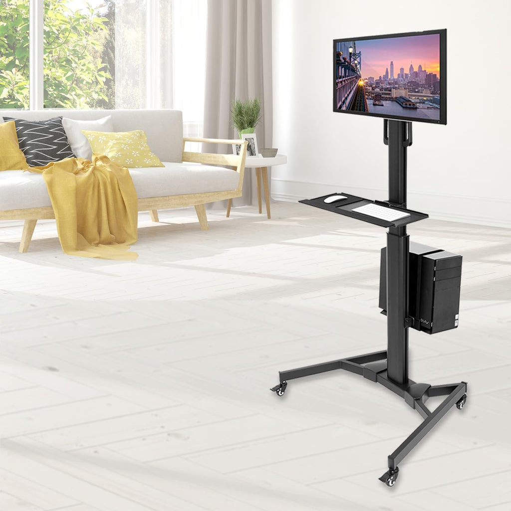 Mount-It! Computer Cart Mobile Desk Workstation with Monitor Mount for Screen up to 32', Rolling Computer Desk PC Cart, Keyboard & Mouse Tray, Rolling Stand with Adjustable CPU Holder, 63.5' Tall