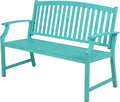 Grand patio 52' Farmhouse Outdoor Bench, Garden Benches with Anti-Rust Aluminum Powder Coated Frame, Faux Wood Grain Finish Frame Patio Bench for Front Porch, Turquoise Blue