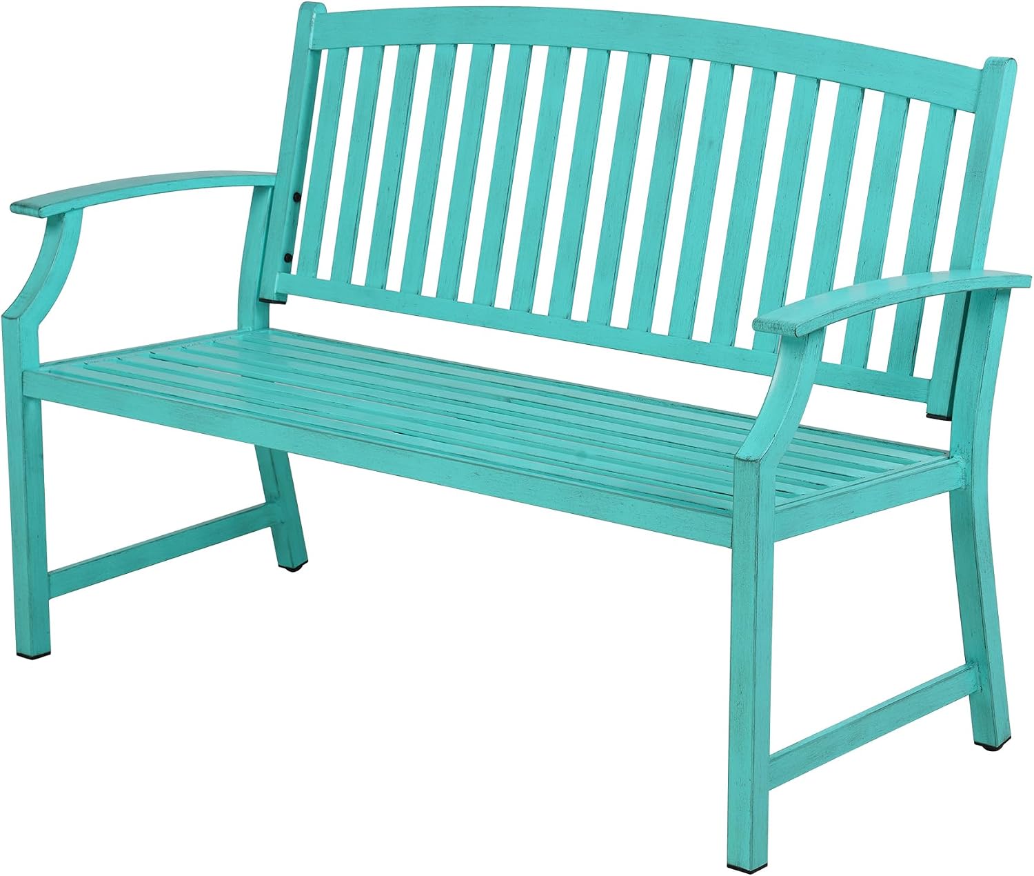 Grand patio 52' Farmhouse Outdoor Bench, Garden Benches with Anti-Rust Aluminum Powder Coated Frame, Faux Wood Grain Finish Frame Patio Bench for Front Porch, Turquoise Blue
