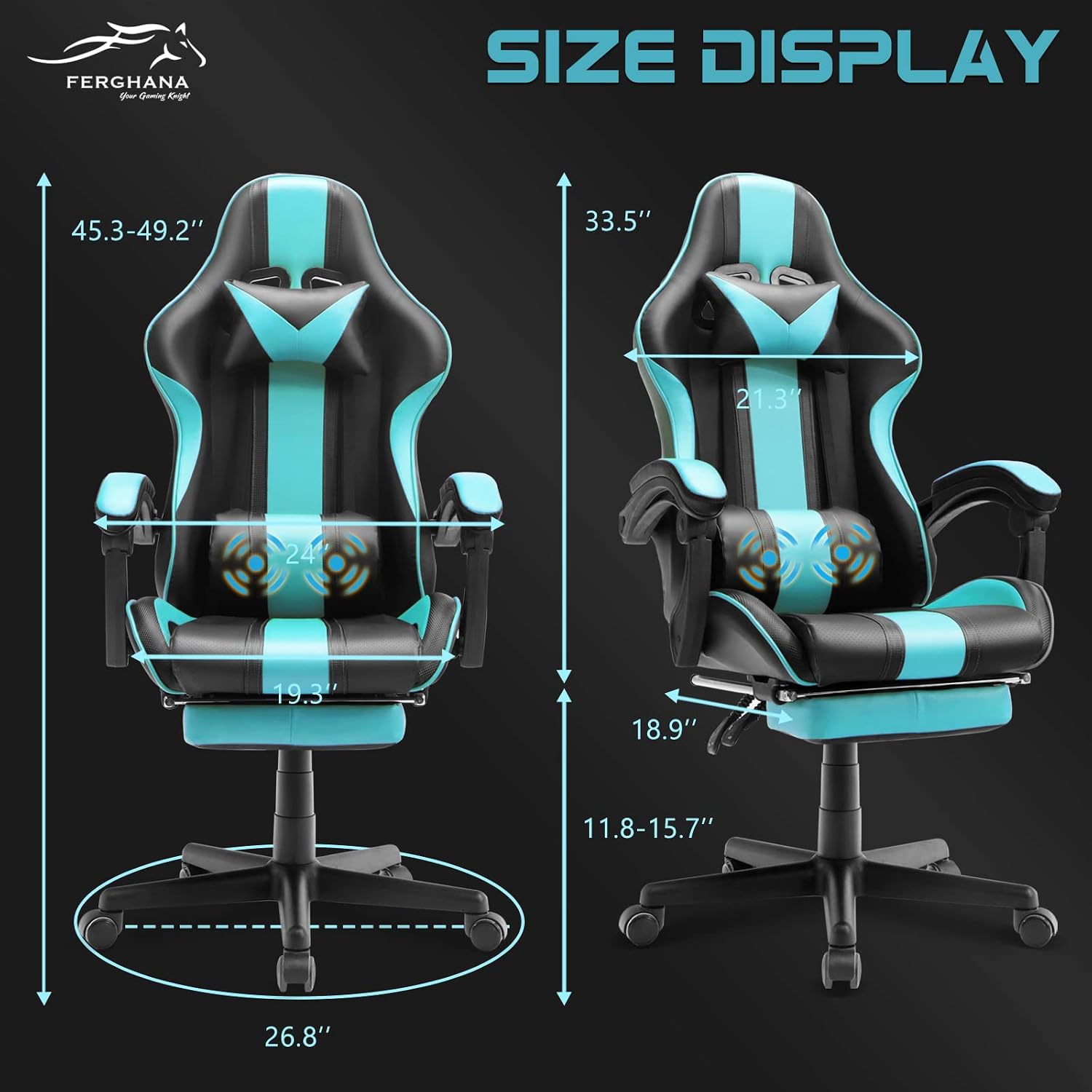Ferghana Gaming Chairs, Ergonomic Racing Style PC Game Computer Chair with Headrest Lumbar Support Adjustable Recliner PU Leather Video Computer Chair(Lake Blue)