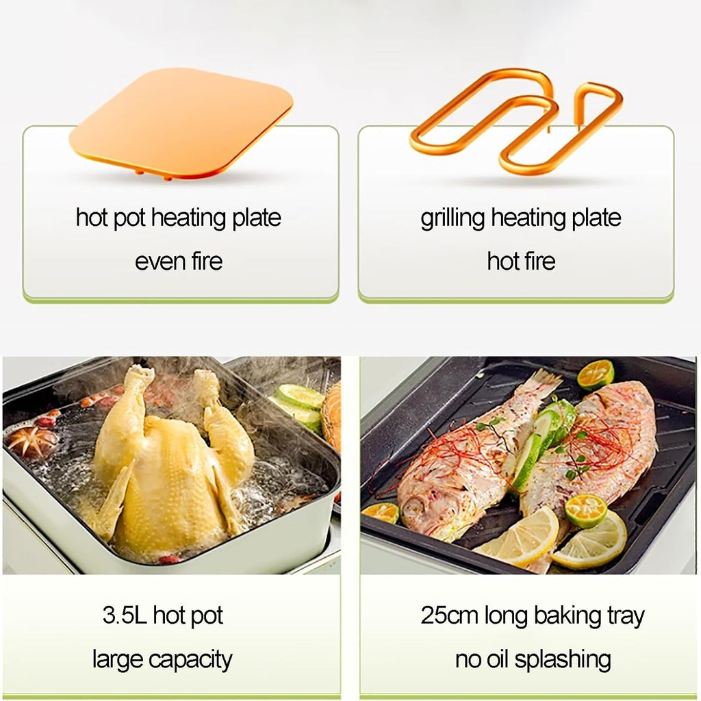 Hot Pot Electric Grill, 2000 W Indoor Non-Stick Electric Pot and Grill, Detachable Double Pot, Independent Dual Temperature Control