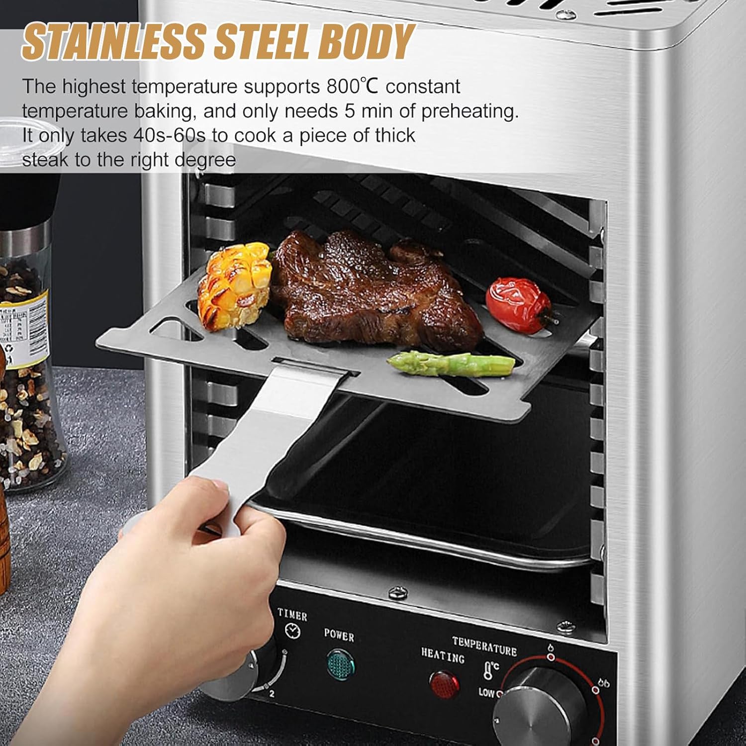 1700W Electric Steak Grill, Portable Smokeless Infrared Electric Broiler, 1472°F Stainless Steel Steak Cooker with 10-Layer Grill, Electric Infrared Grill for BBQ, Toast, Grill, Indoor