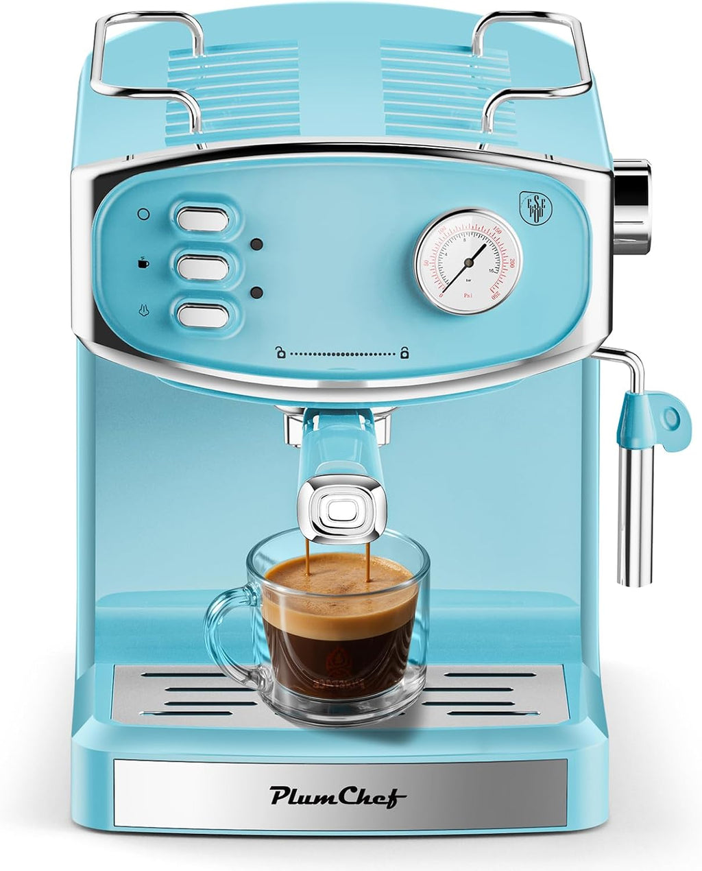 Plum chef 20 Bar Espresso Machine for home- Professional Compact Espresso Maker with Milk Frother Steam Wand, Pressure Gauge & 54oz Large Water Tank, Low Noise Fast Brewing for Cappuccino, Latte