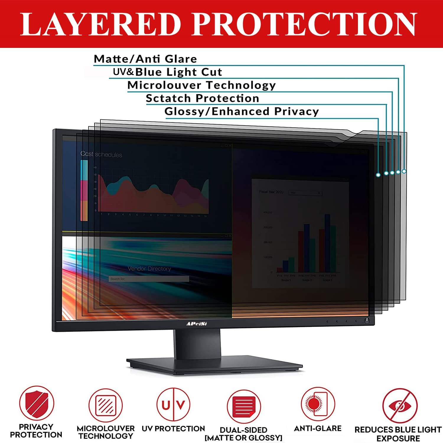 40 Inch Privacy Screen Filter for 21:9 Curved Ultrawide Monitor | Privacy Shield | Anti Glare | Anti-Blue Light | Eye Protection | Anti Spy | Computer Security Private Filter Protector