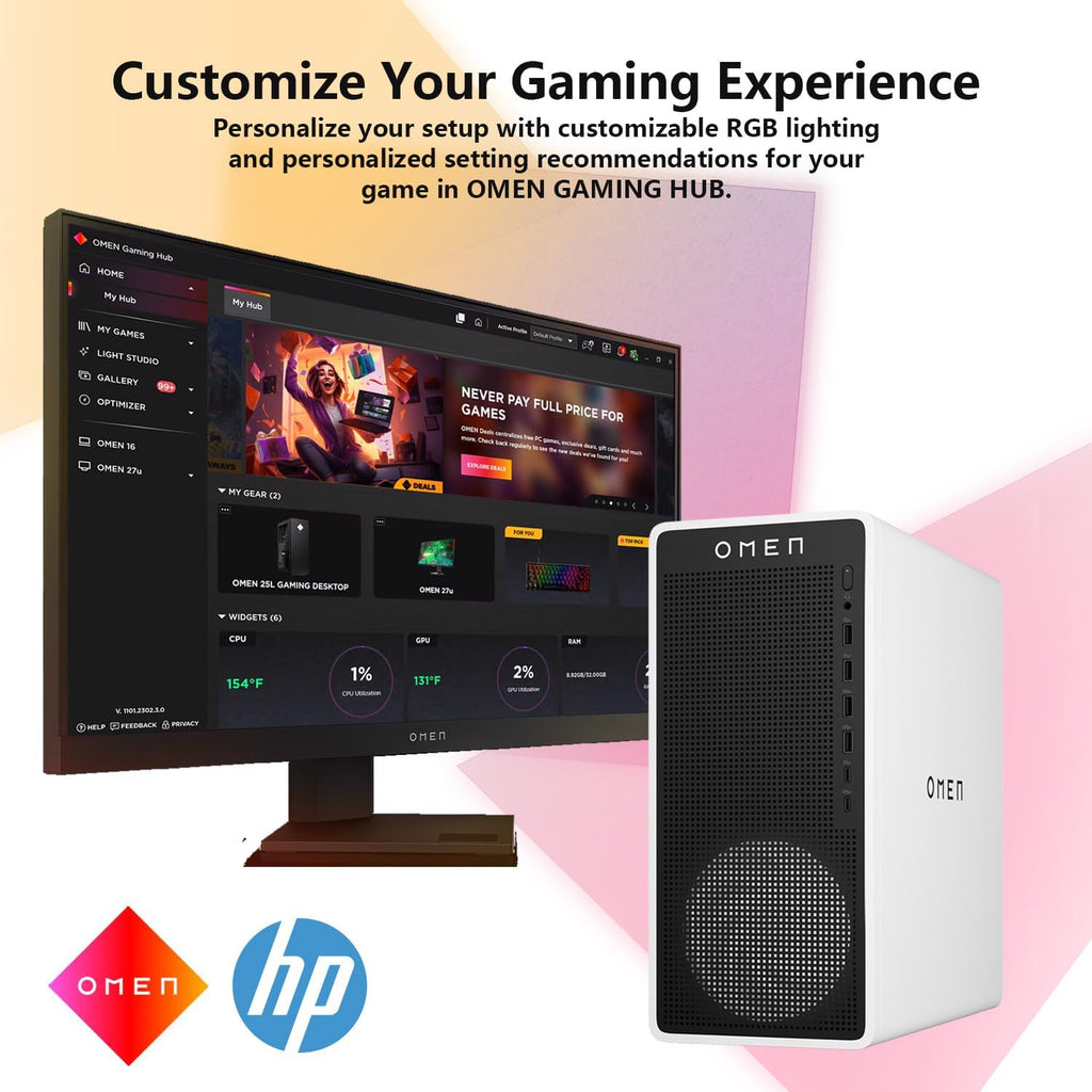 HP OMEN 16L TG03 Gaming Desktop, Intel Ultra 7 265F, NVIDIA RTX 5060, 64GB DDR5 RAM, 2TB SSD, AI-Ready Workstation PC for Gaming & Music Production, Bundle with Thunderobot Keyboard