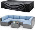SUNCROWN Outdoor Patio Furniture Set 7 Piece Outdoor Sectional Sofa Grey Wicker Conversation Sofa Set with Coffee Table, Cushions and A Waterproof Cover, Backyard, Garden, Poolside, (Light Blue)