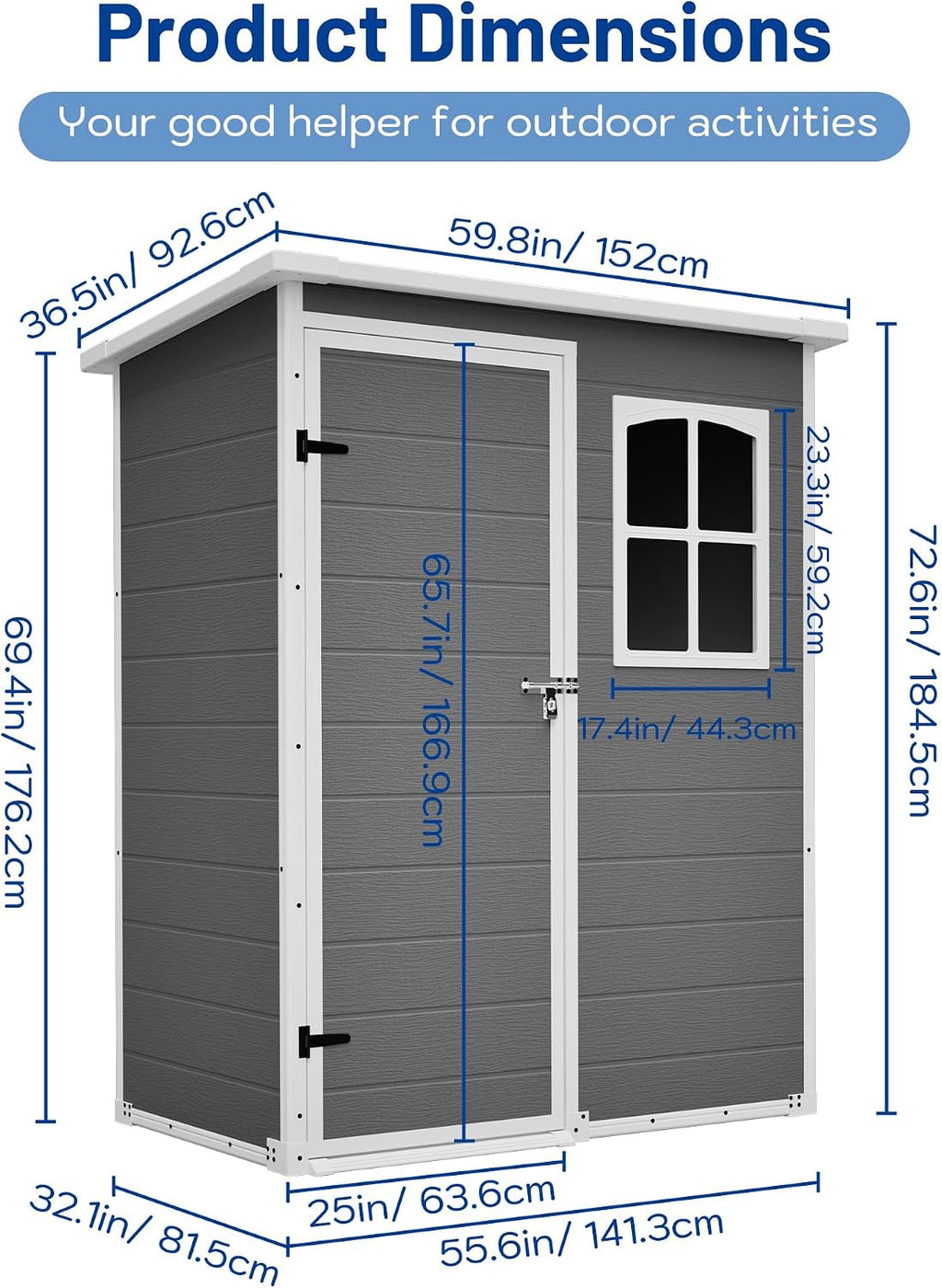 YOPTO 5x3ft Resin Outdoor Storage Shed Weather Resistant with Floor,Outdoor Resin Storage Shed W/Window,Garden Tool House W/Lockable Door,Pitched Roof & Drainage Holes,for Backyard,Patio,Lawn,Gray