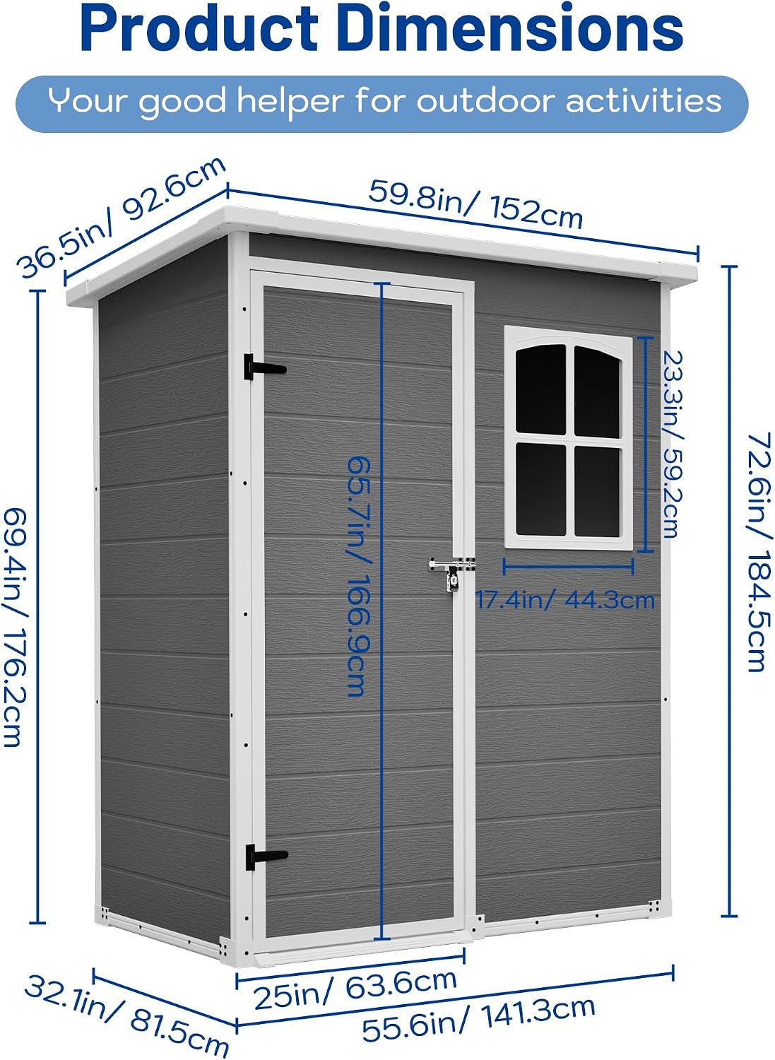YOPTO 5x3ft Resin Outdoor Storage Shed Weather Resistant with Floor,Outdoor Resin Storage Shed W/Window,Garden Tool House W/Lockable Door,Pitched Roof & Drainage Holes,for Backyard,Patio,Lawn,Gray