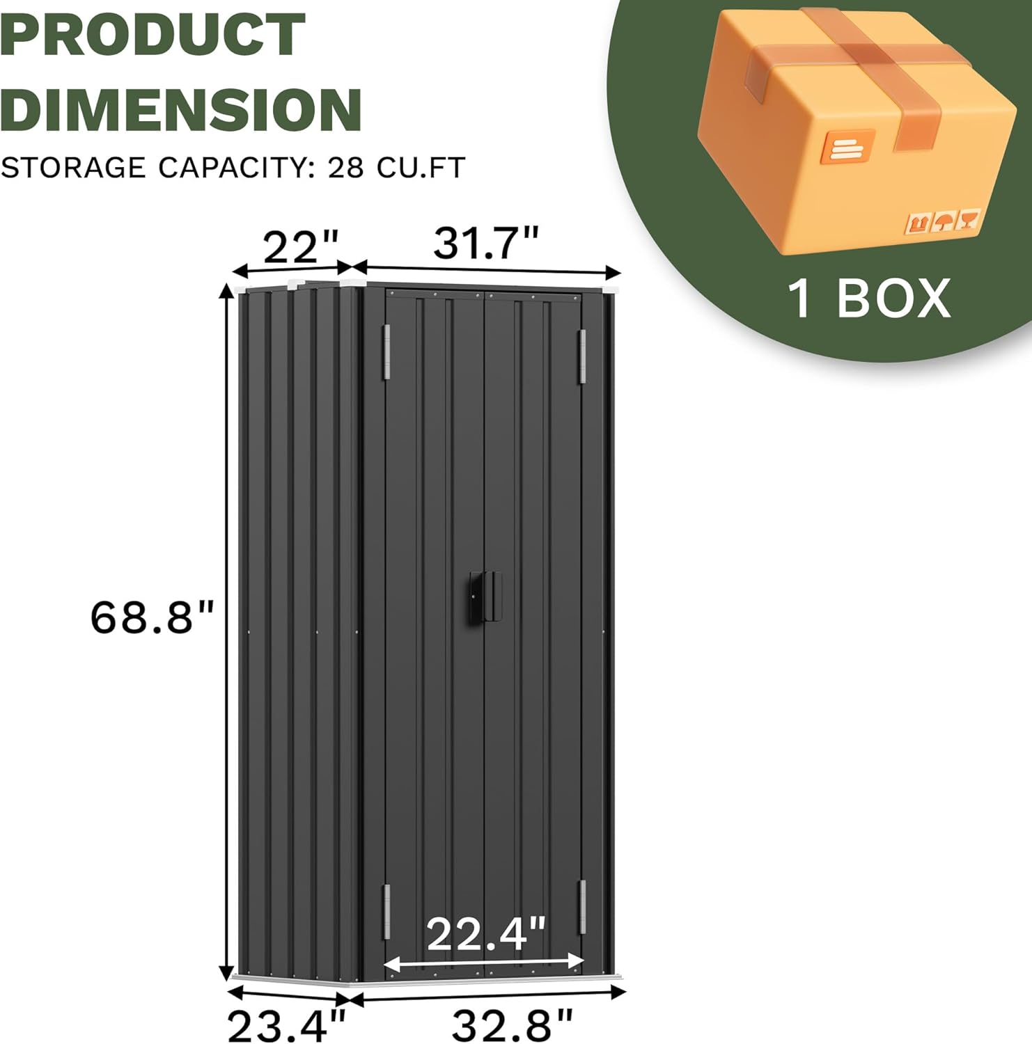 Patiowell 28 Cuft Outdoor Storage Cabinet with Adjustable Shelves, Black