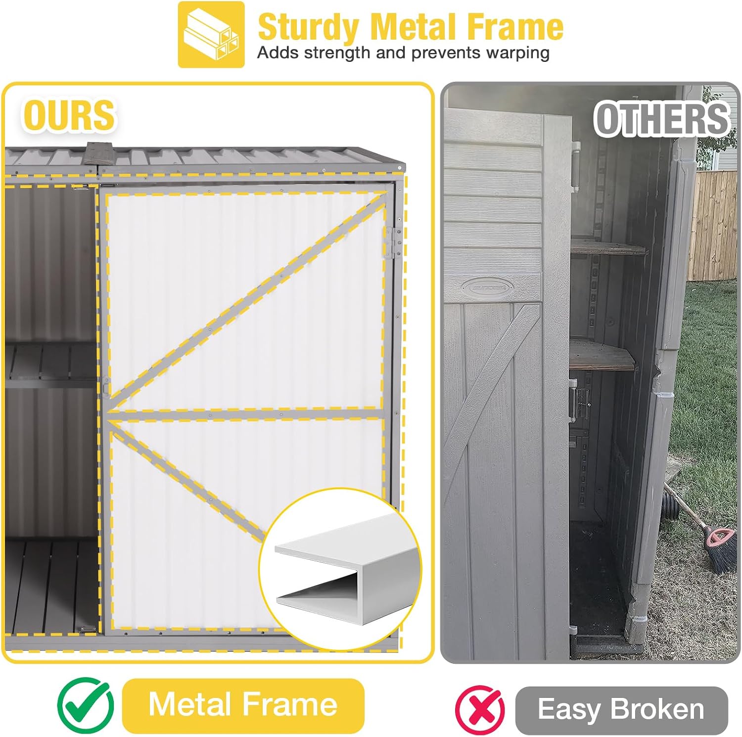 Aivituvin Outdoor Storage Cabinet Trash Can Storage Shed Upgraded with Metal Frame for Garbage Can, Gardening Tools and Accessories