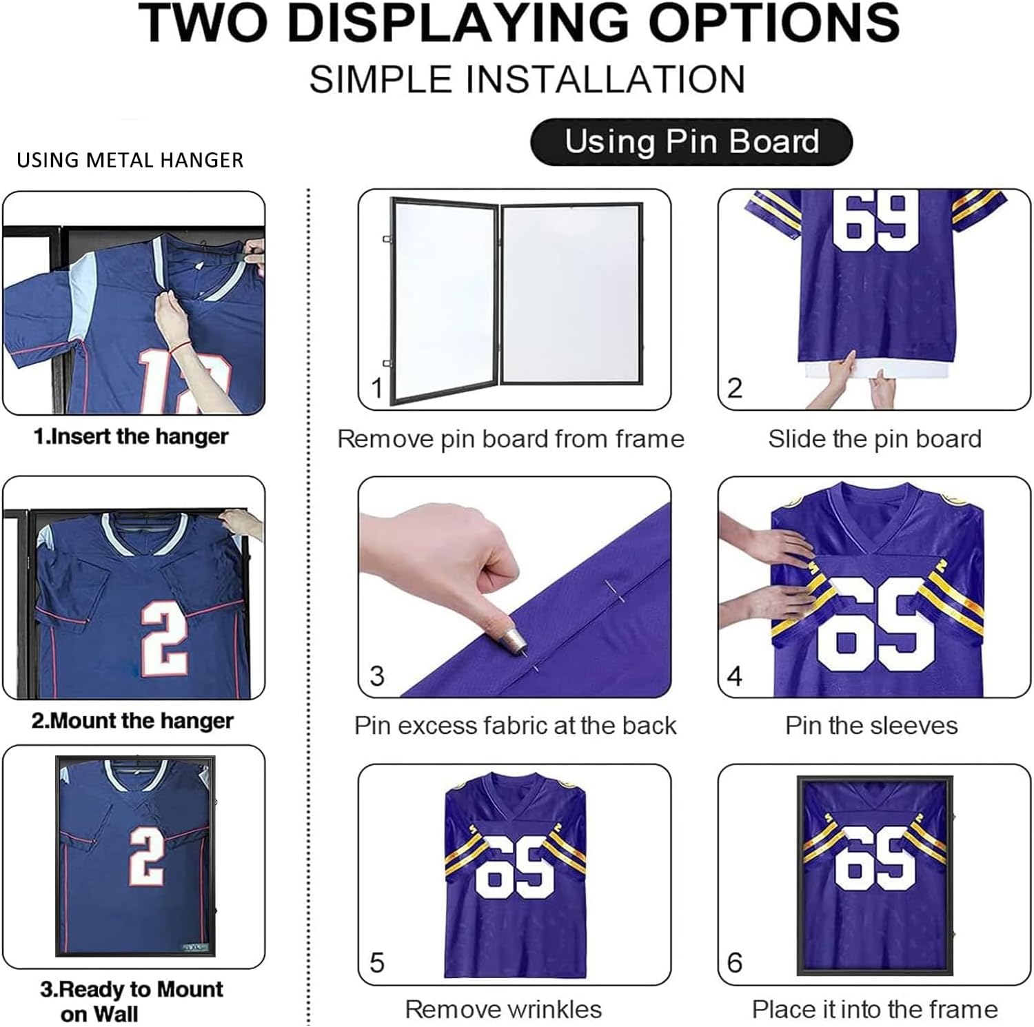 Grintus Large Jersey Frame Display Case Jersey Display Case Jersey Shadow Box with Uv Protection Acrylic and Hanger for Baseball Basketball Football Soccer Hockey Sport Shirt and Uniform,LinenBack