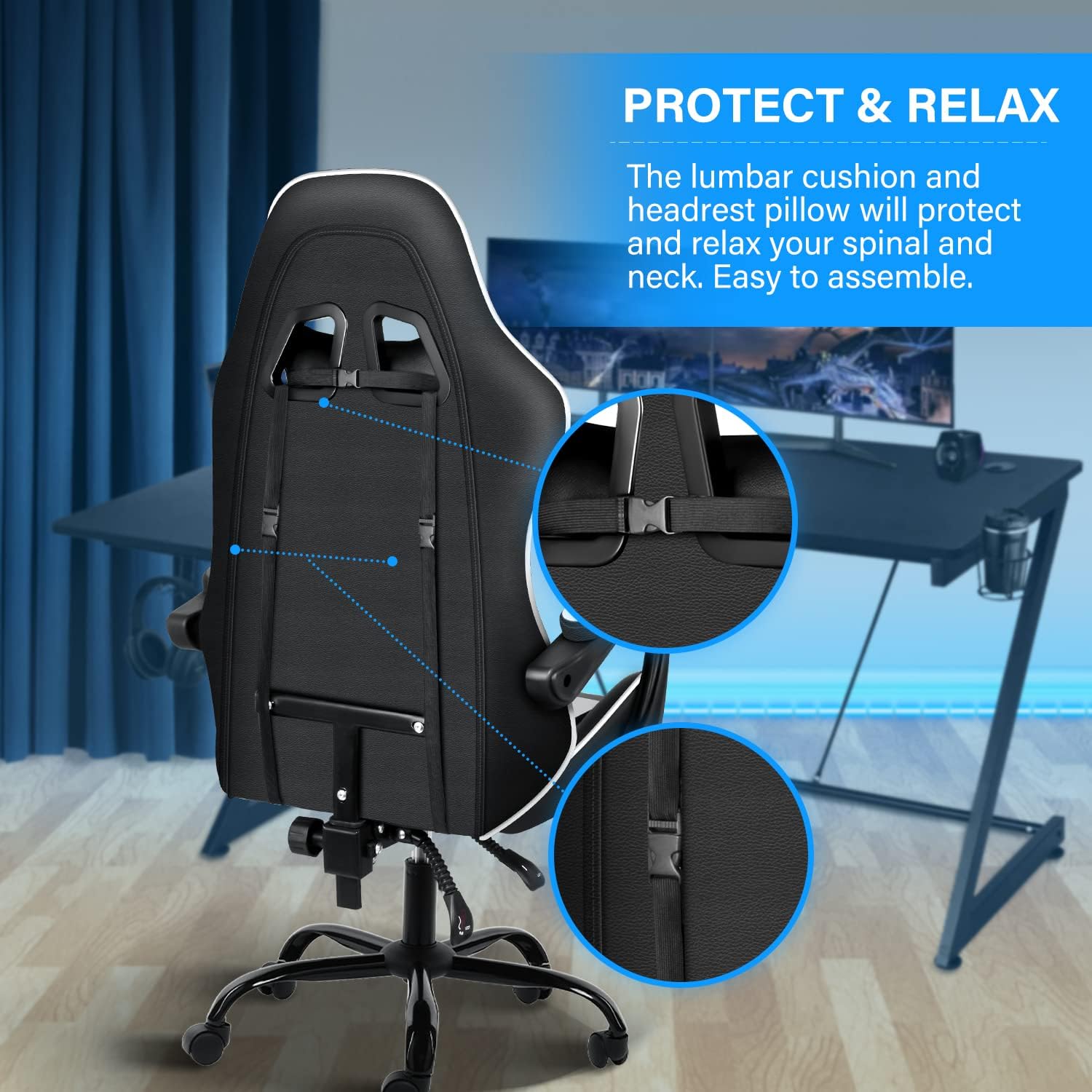YSSOA Gaming Chair, Big and Tall Gamer Chair, Racing Style Adjustable Swivel Office Chair, Ergonomic Video Game Chairs with Headrest and Lumbar Support