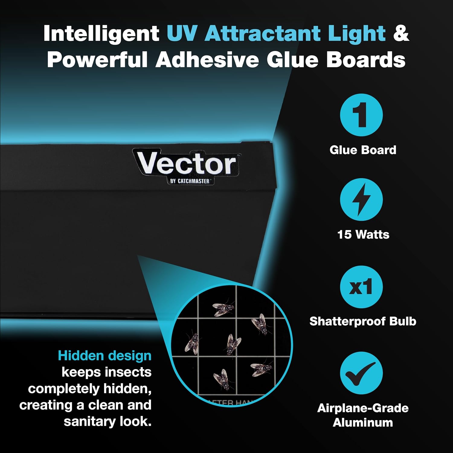 Catchmaster Vector Optima Black, UV Light Fly Traps for Home, Gnat Traps for House Indoor, Shatterproof Bulbs, UV Lamp Insect Killer, Bug Catcher for Kitchen, Garage, & Warehouse