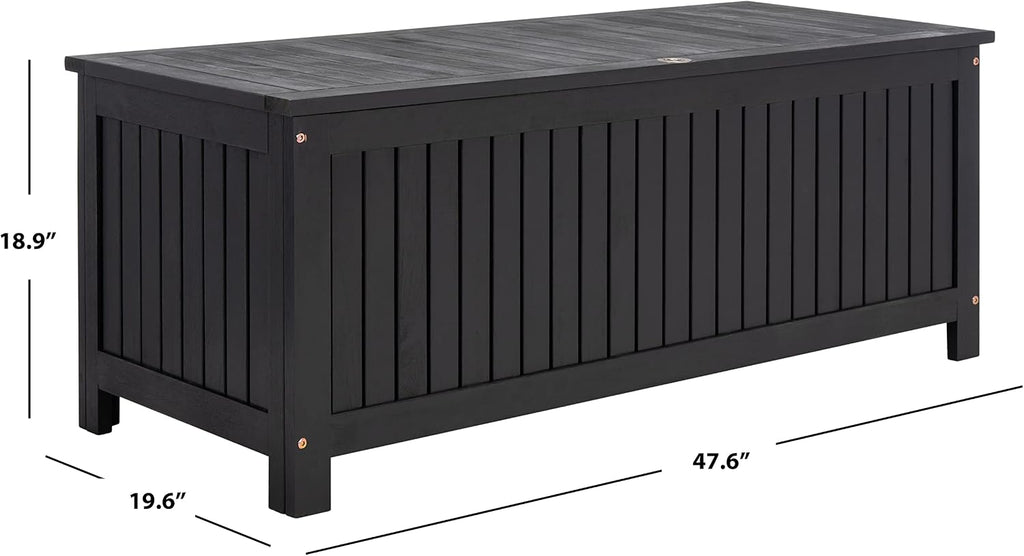 SAFAVIEH Outdoor - Abri Cushion Storage Box - Black Solid Wood - Coastal Resort Storage Bench Design - Ideal for Patio, Deck, Porch, Backyard, 18'W x 47'D x 19'H (PAT7037D)