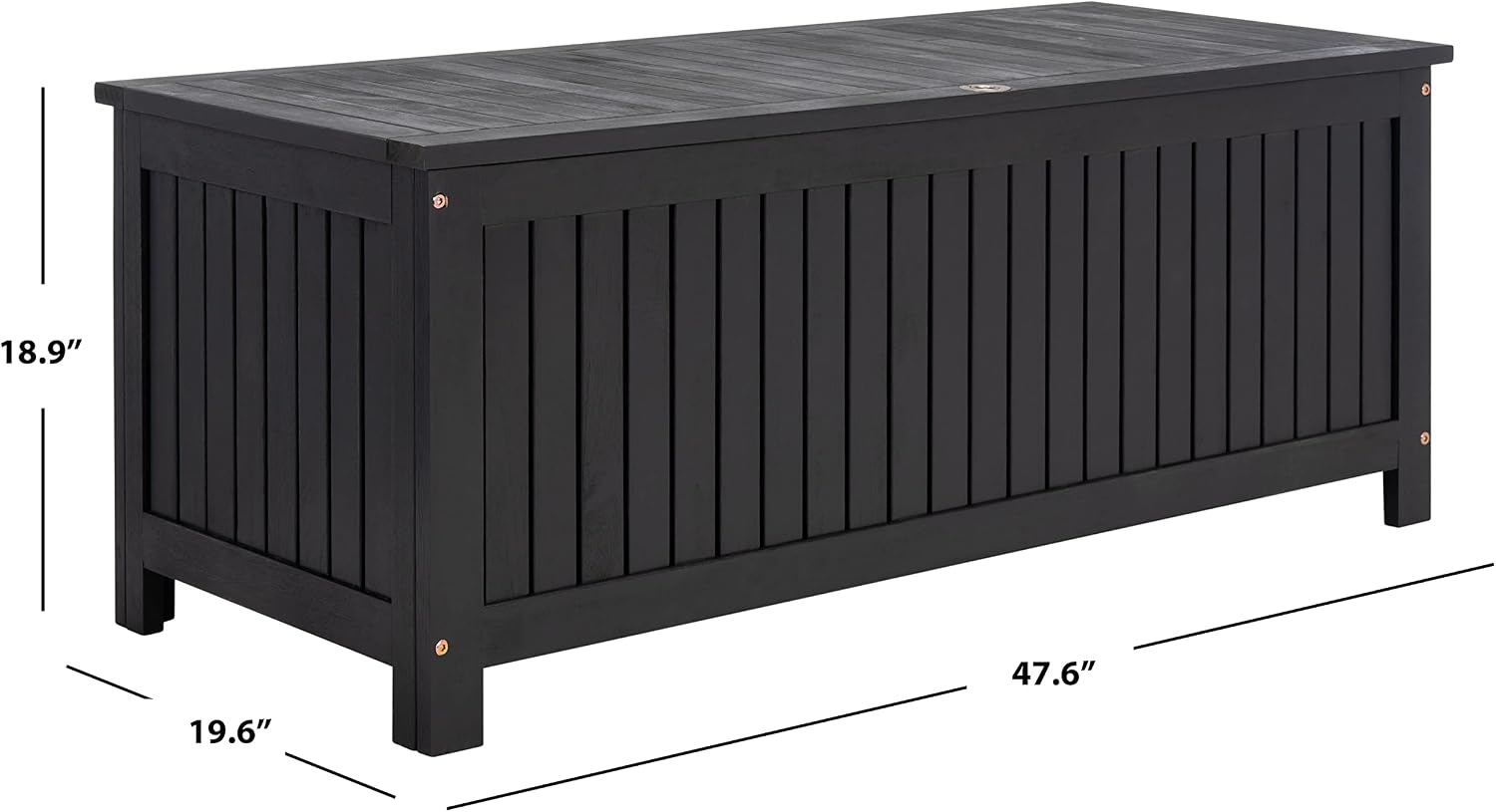 SAFAVIEH Outdoor - Abri Cushion Storage Box - Black Solid Wood - Coastal Resort Storage Bench Design - Ideal for Patio, Deck, Porch, Backyard, 18'W x 47'D x 19'H (PAT7037D)