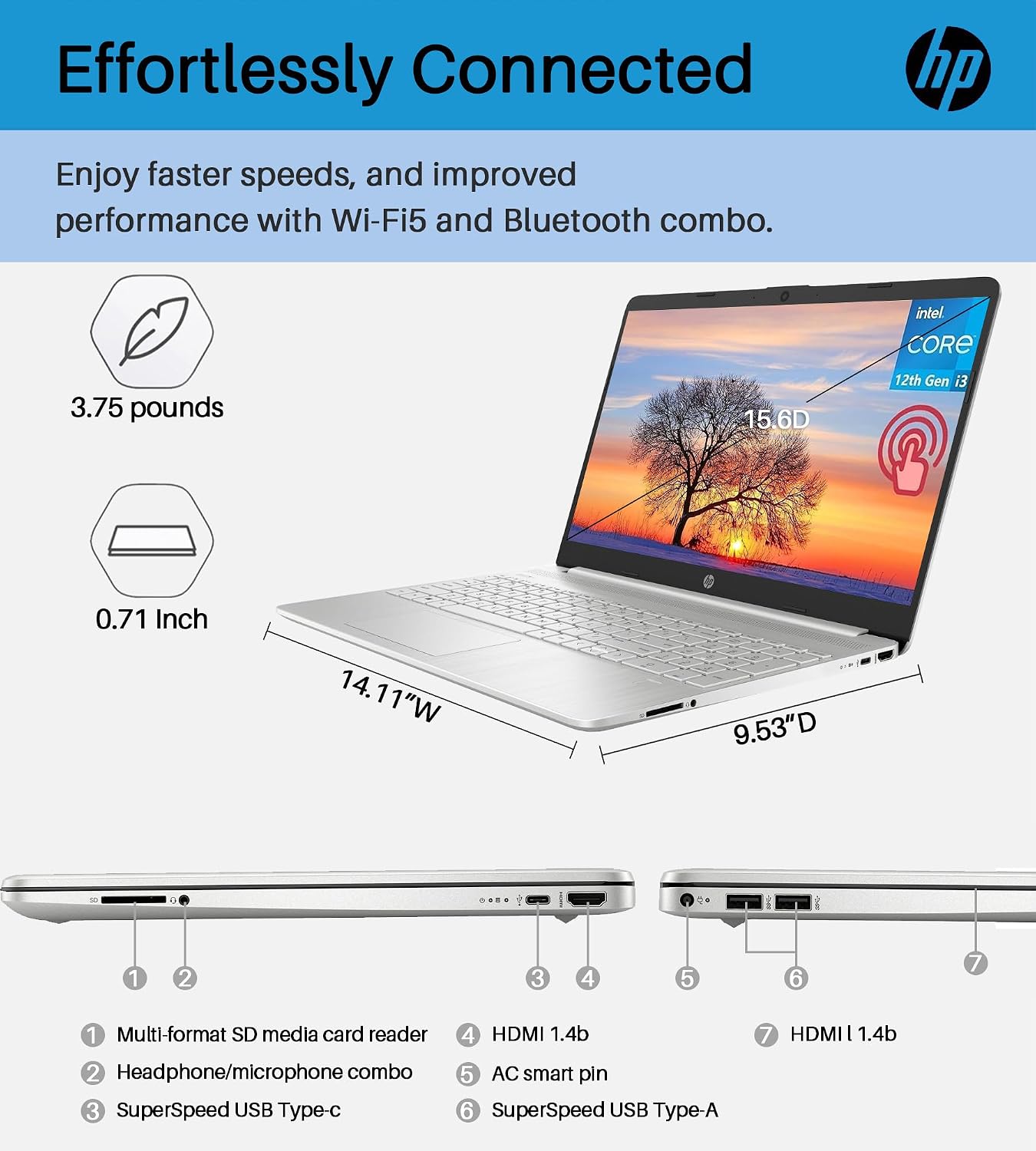 HP 2024 15.6' Touchscreen Laptop - with Microsoft Office Lifetime License, Intel i3-1215U, 64GB RAM, 2TB SSD, Long Battery Life, Micro-Edge, Bluetooth, Wi-Fi, Thin & Light, Windows 11 Pro