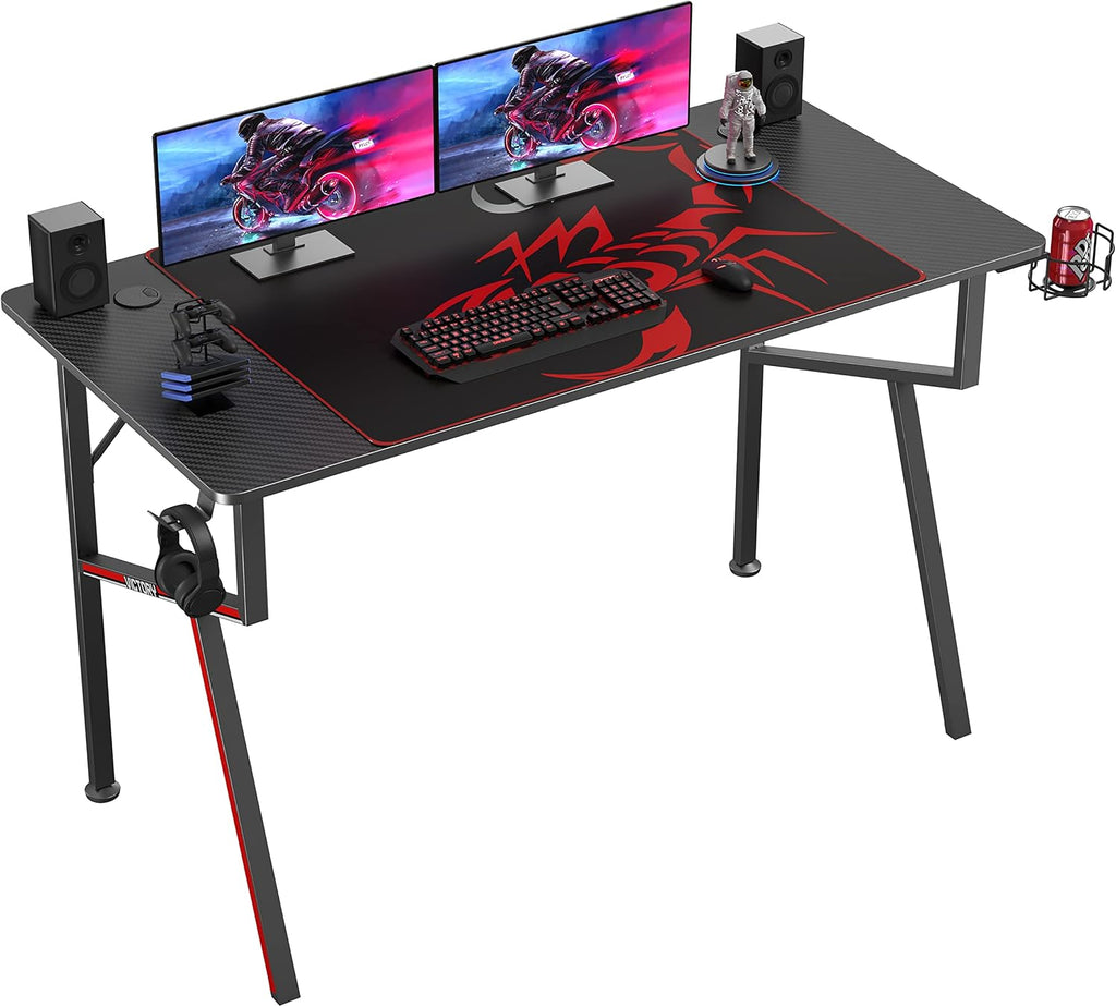 EUREKA ERGONOMIC Gaming Desk 47 Inch, K Shaped Home Office PC Computer Desk Table for Gamer with Cable Management, Carbon Fiber Black