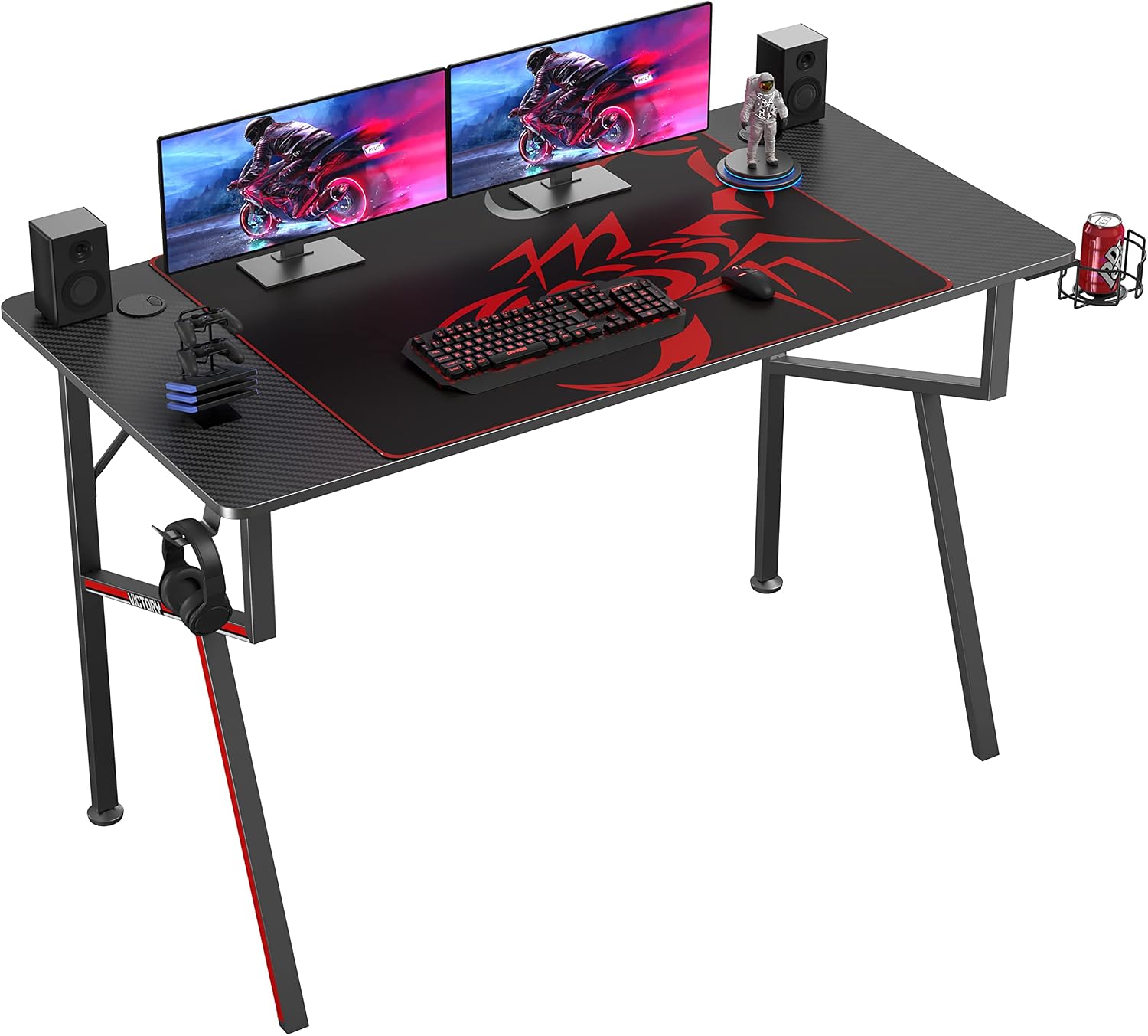 EUREKA ERGONOMIC Gaming Desk 47 Inch, K Shaped Home Office PC Computer Desk Table for Gamer with Cable Management, Carbon Fiber Black