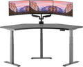 Vari Command Center Electric Standing Desk – 120° Curved Sit-Stand Gaming Desk Corner Workstation for Triple Monitors + Sloped Front Edge, 4 Height Settings, 200 lb Capacity (Black Top/Slate Legs)