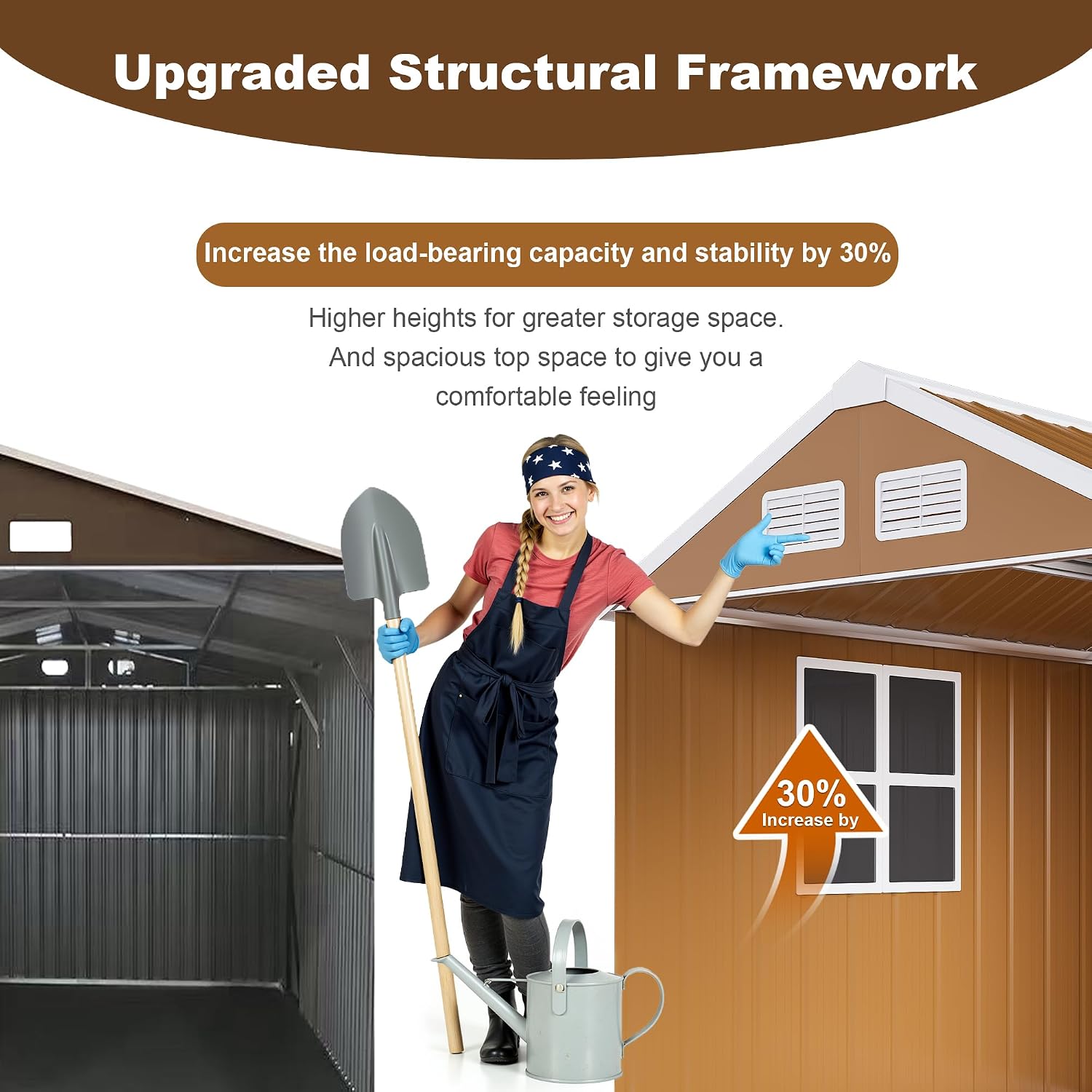 YOPTO 6X4 FT Heavy-Duty Metal Storage Shed with Windows,Waterproof Sheds & Outdoor Storage w/Rolling Door Lockable Door & Ventilation,Tool Organization,Sloped Roof,4-Season Ready,Brown