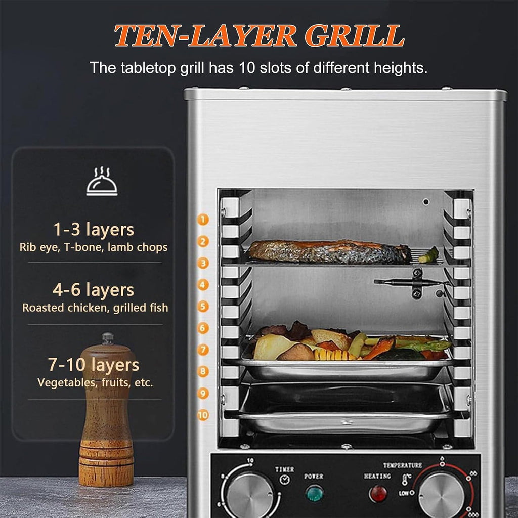 800°C Electric Grill, Steak Grill, Indoor Ceramic Burner, Stainless Steel Grill, Top Heat Grill, Table Grill, Stainless Steel with Grill Grate,110V