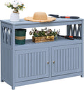 Devoko Acacia Wood Patio Cabinet with 2 Magnetic Doors and Shelve for Outdoor Storage, TV Stand, Potting Table (Gray)