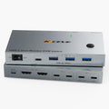 4K60Hz Dual Laptop USB C KVM Switch Dual Monitor, Share 4 USB 3.0 Devices & PD 80W Charging, Plug and Play with Wired Remote and 2 USB-C 3.1 Cables