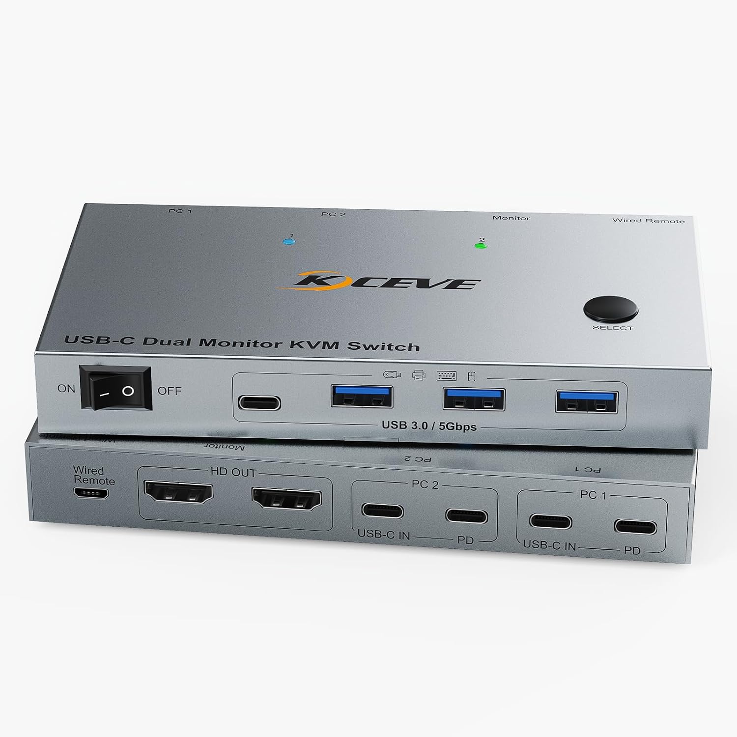 4K60Hz Dual Laptop USB C KVM Switch Dual Monitor, Share 4 USB 3.0 Devices & PD 80W Charging, Plug and Play with Wired Remote and 2 USB-C 3.1 Cables