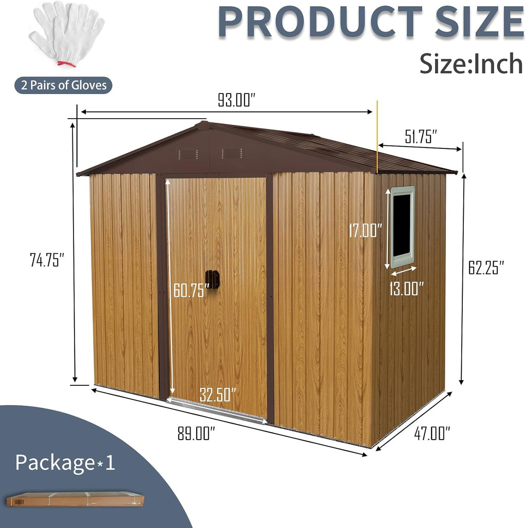 Ball & Cast 8x4 FT Outdoor Metal Storage Shed,Waterproof Garden Organizer Tool House with Window and Foundation,Shelter Cabinet w/Vents & Sliding Door,for Patio,Lawn,Backyard,Coffee