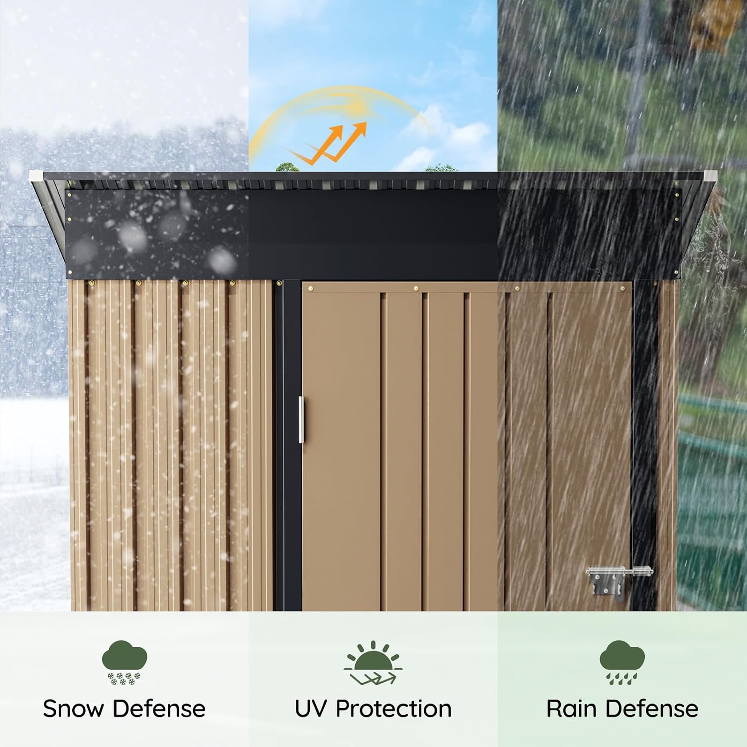 3x5 FT Outdoor Metal Storage Shed with Floor Frame, Single Door, 1 Clear Window, Tool Shed for Garden, Patio, Backyard Brown